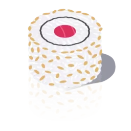 Stylized piece of Sushi with a bullseye-shaped filling