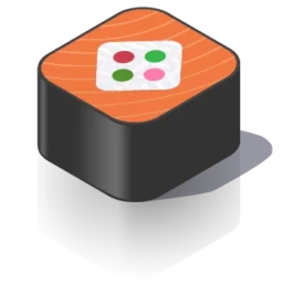 Stylized piece of Sushi with a dice-shaped filling