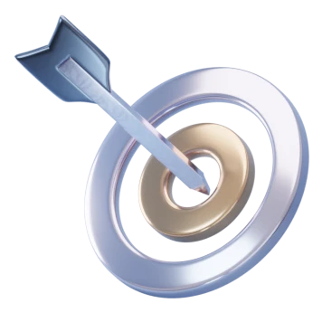 Silver arrow hitting a golden bullseye