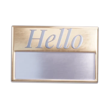 Hello Nametag made of gold and silver