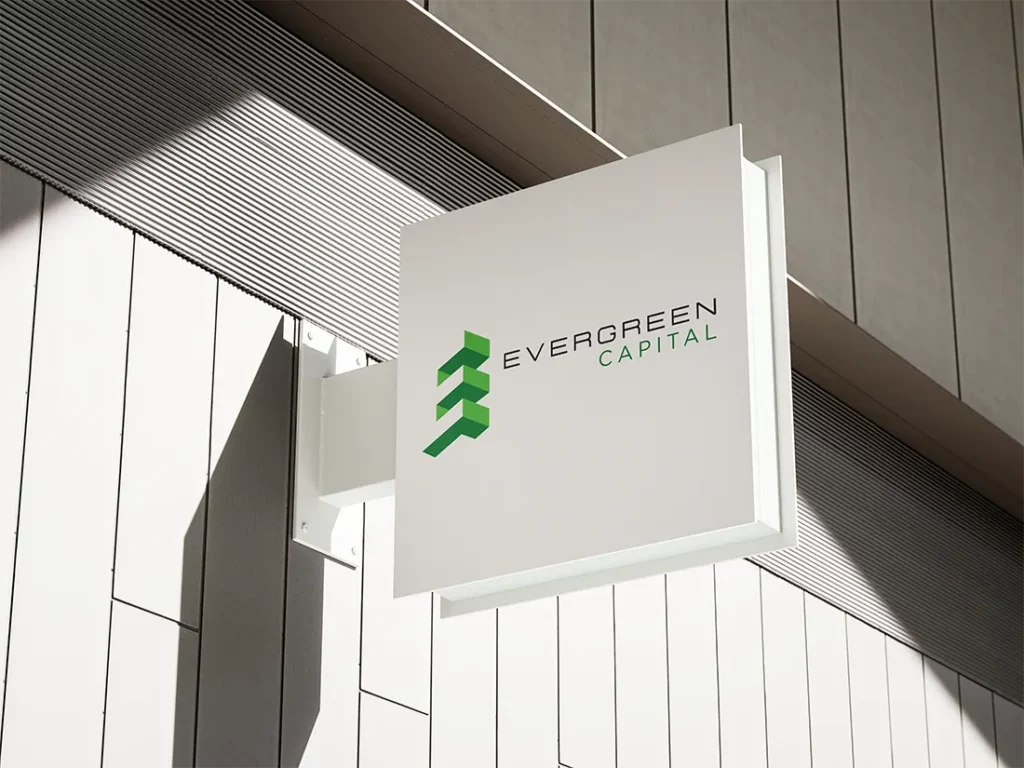 Front Facade of the Evergreen Capital Offices showing the white signage and logo