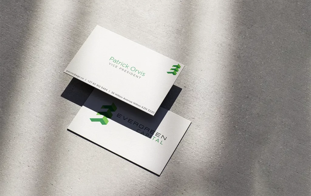 Business card design for Evergreen Capital